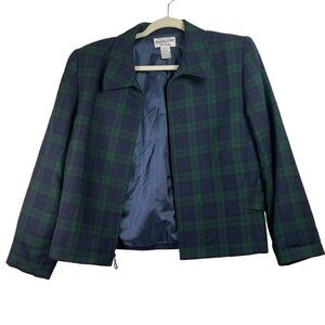 Pendleton Women's Blue and Green virgin Wool Checkered Blazer